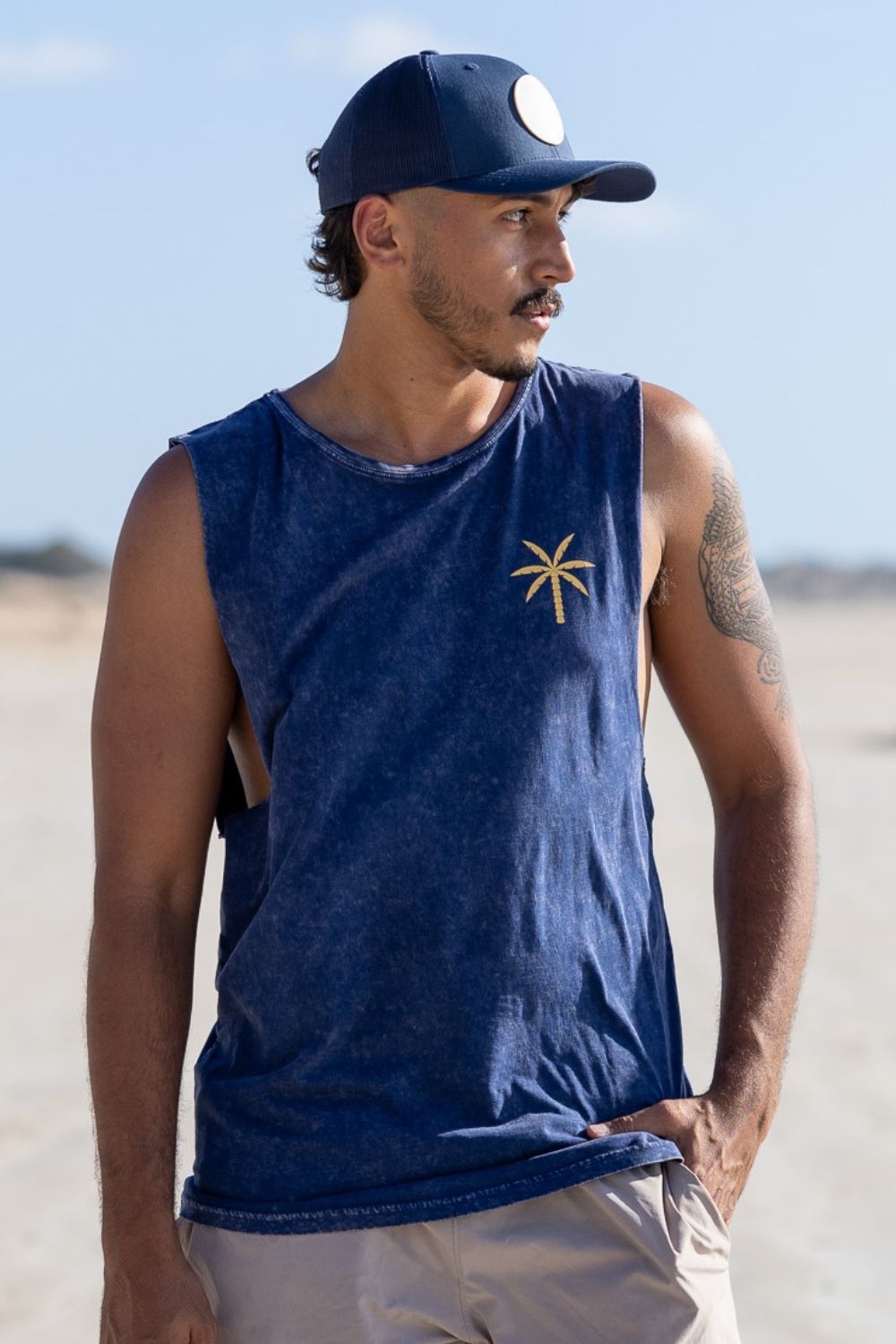 Beach Cut Off Tank - Washed Denim Blue