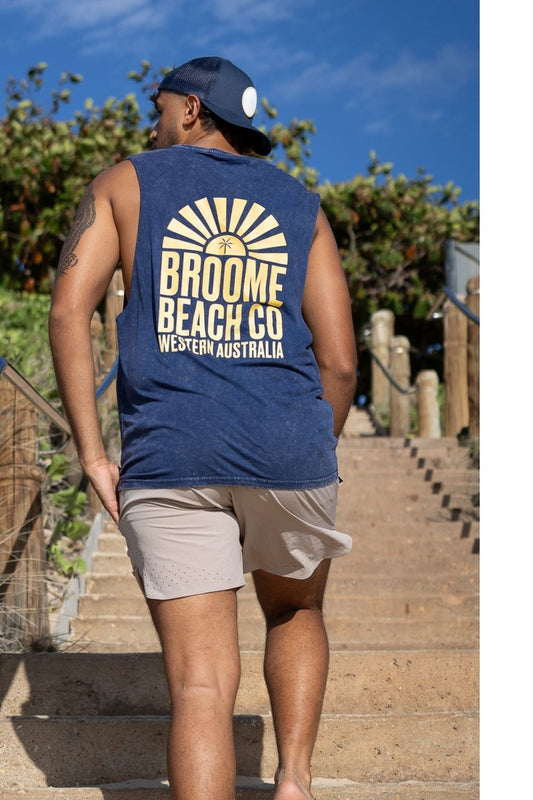 Beach Cut Off Tank - Washed Denim Blue