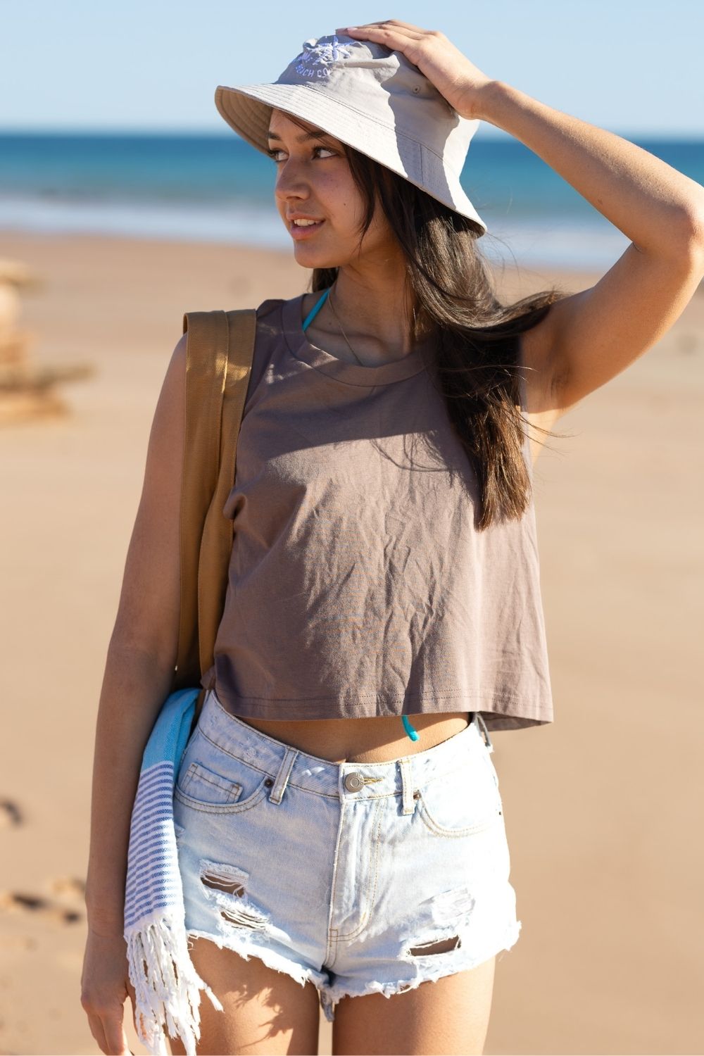 Ladies Crop Tank - Hazelnut Brown